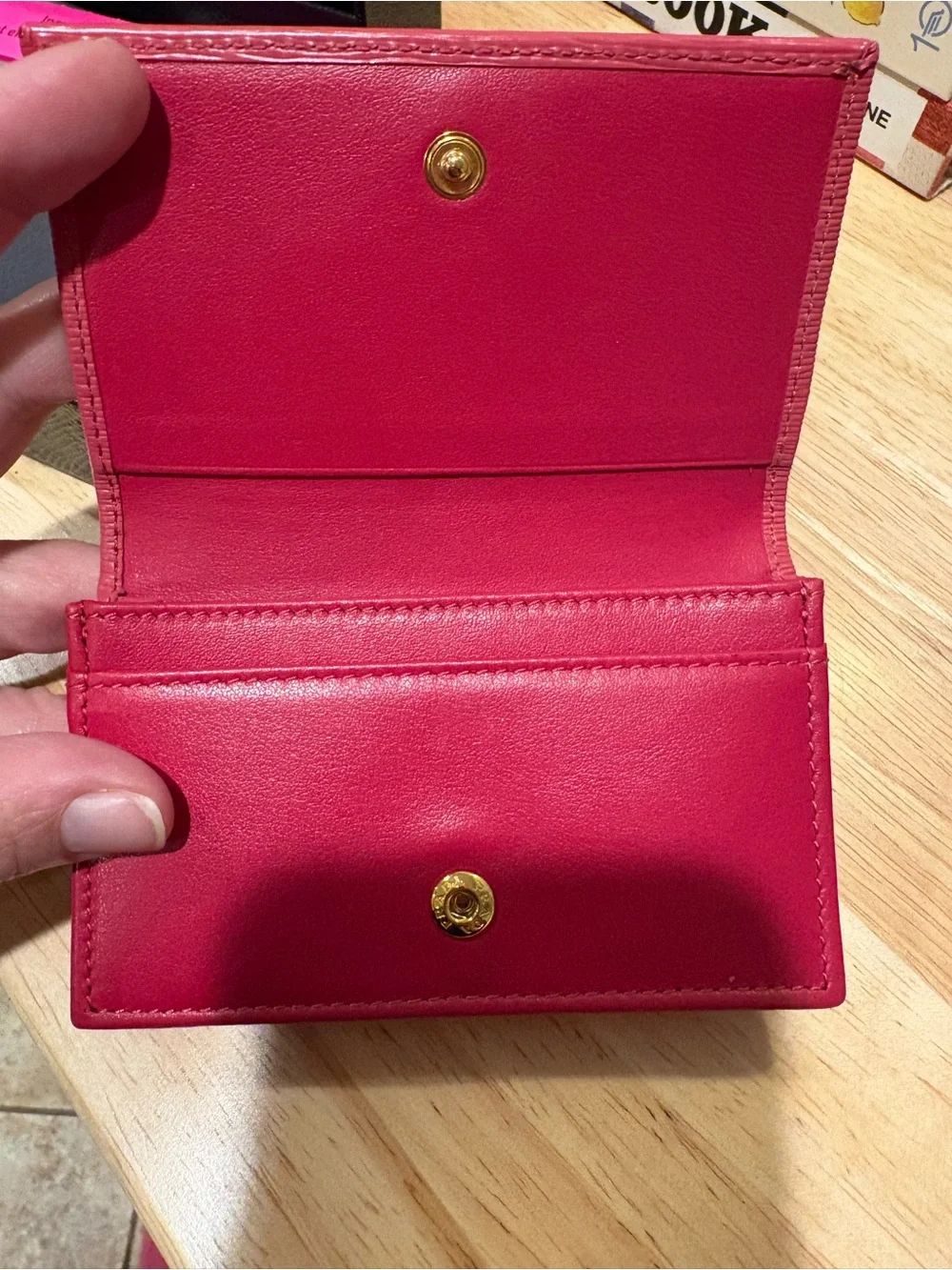 Prada Pink Vitello Leather Flap Card Holder with Gold Logo